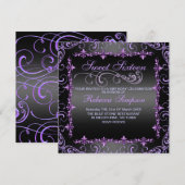 紫/黒Sweet sixteen旋回誕生日招待状 招待状 (正面/裏面)