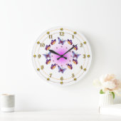 累進的なクリームおよびピンクの蝶 ラージ壁時計 (ホーム)