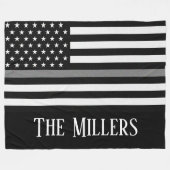 細いグパーソナライズされたレーの線フラグ フリースブランケット (正面(横))