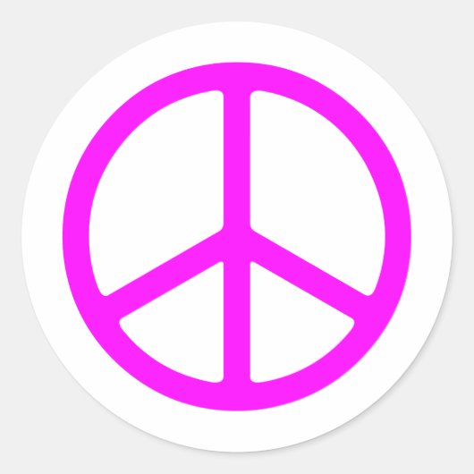 細いピンクのピースサインのステッカー ラウンドシール (正面)