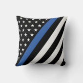 細いブルーライン警察のスターとストライプがピルをスロー クッション (裏面)