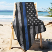 細いブルーライン – 警察官 – K9警察犬 ビーチタオル