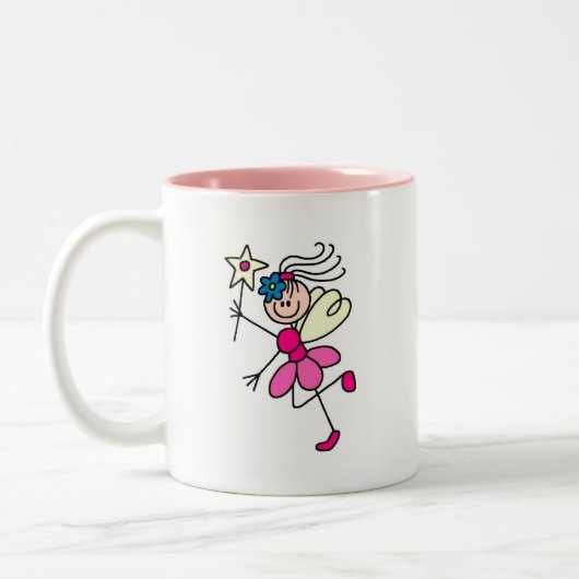 細い棒のマグを持つピンクの天使の妖精 ツートーンマグカップ (左)