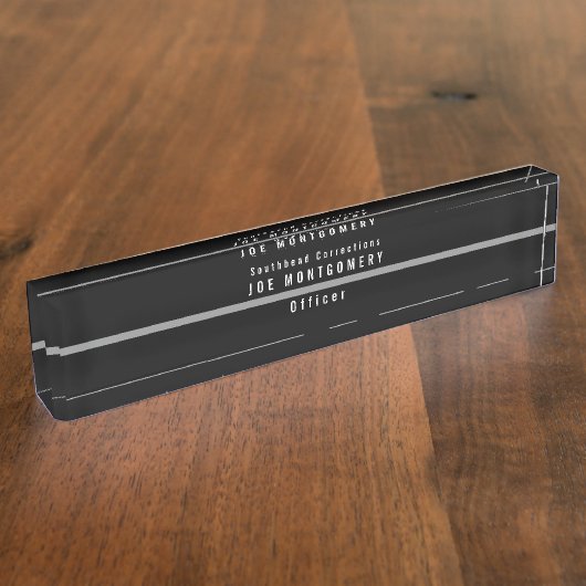 細い灰色の線補正モノモダングラム デスクネームプレート (側面)