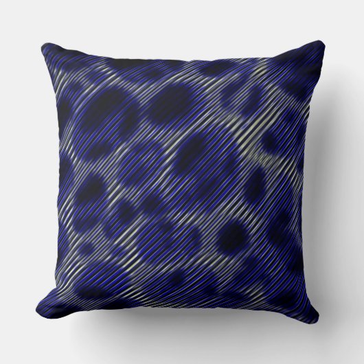 細い灰色ストライプの円と奇妙な青い円 クッション (正面)