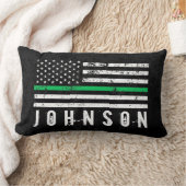 細い緑の線のスタイルが付いたアメリカ国旗名前をカスタムする ランバークッション (ブランケット)