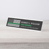 細い緑の線のフカスタマイズラグ デスクネームプレート (正面)