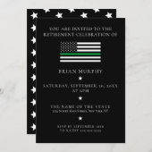 細い緑の線の軍隊フラグ廃棄パーティー 招待状 (正面/裏面)