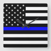 細い線の青いフラグ スクエア壁時計 (正面)