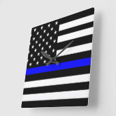 細い線の青いフラグ スクエア壁時計 (傾斜)