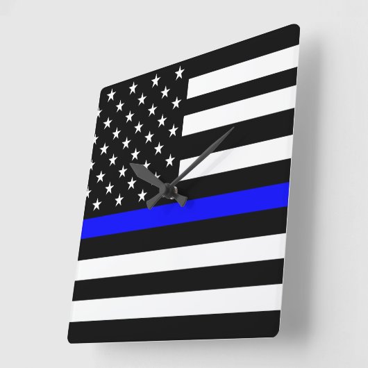 細い線の青いフラグ スクエア壁時計 (傾斜)