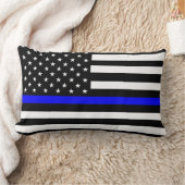 細い線の青いフラグ ランバークッション (ブランケット)