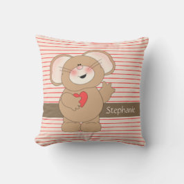 細い縦縞のかわいいマウスwのハートは、名前を加えます クッション