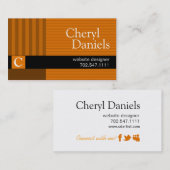 細い縦縞のモノグラムのイニシャルのくもの巣デザイナーカボチャ 名刺 (正面/裏面)