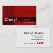 細い縦縞のモノグラムのイニシャルのイベントプランナーの赤 名刺 (正面/裏面)