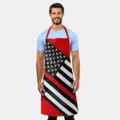 細い赤い線グレンギー エプロン (着用した状態)