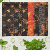 細い赤線と炎 キッチンタオル (折り畳み)