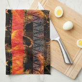 細い赤線と炎 キッチンタオル (四つ折り)