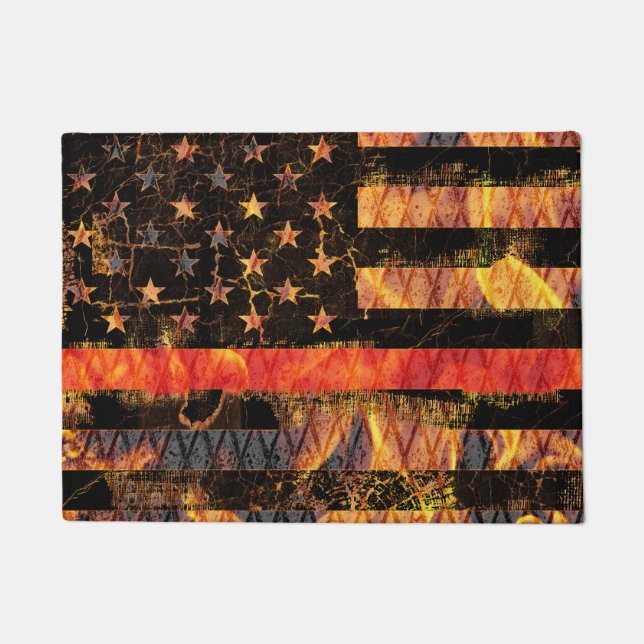 細い赤線と炎 ドアマット (正面)