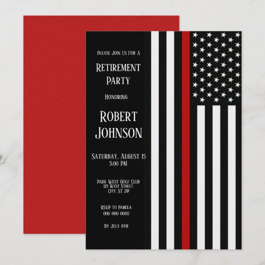 細い赤線の退職 招待状 (正面/裏面)