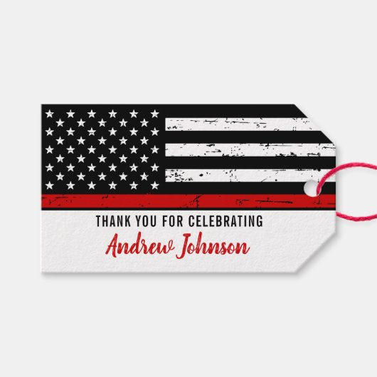 細い赤線ファイアマン消防士卒業 ギフトタグ (正面(横))