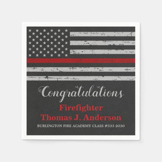 細い赤線ファイアマン消防士卒業 スタンダードカクテルナプキン (正面)