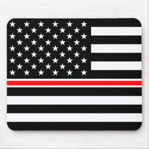 細い赤線消防士アメリカ国旗 マウスパッド