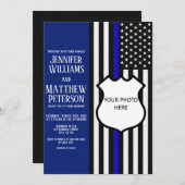 細い青い線のバッジ写真の挿入 招待状 (正面/裏面)