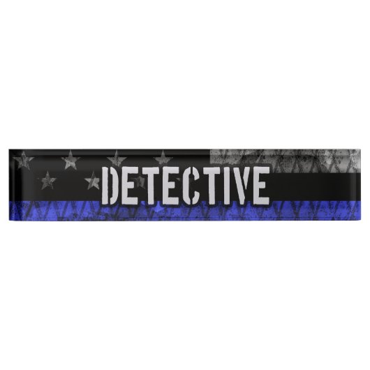 細い青い線のフ動揺してラグ デスクネームプレート (正面)