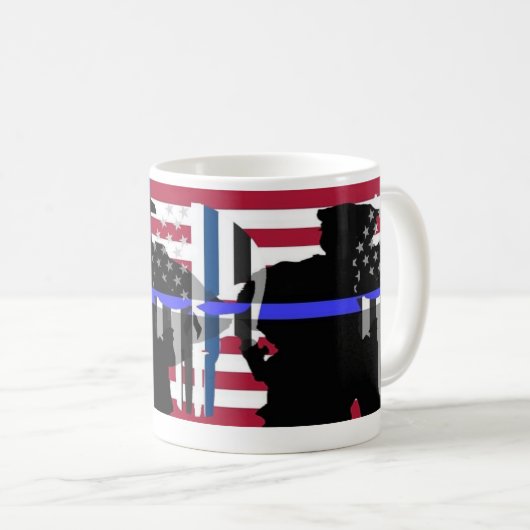 細い青い線のマグ コーヒーマグカップ (正面右)