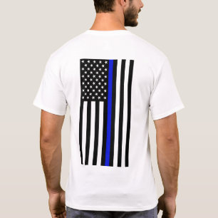 細い青い線のTシャツ-背面 Tシャツ