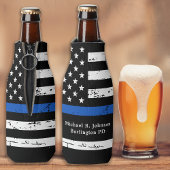 細い青い線パーソナライズされた旗の警察官 ボトルクーラー