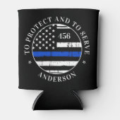 細い青い線パーソナライズされた旗の警察官 缶クーラー (正面)