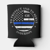 細い青い線パーソナライズされた旗の警察官 缶クーラー (裏面)