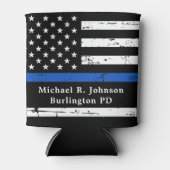 細い青い線パーソナライズされた旗の警察官 缶クーラー (正面)