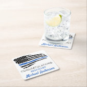 細い青い線旗警察の退職パーティー スクエアペーパーコースター (インサイチュ)