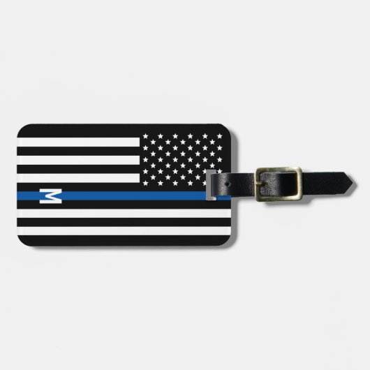 細い青い線警察アメリカ国旗モノグラム ラゲッジタグ (正面横)