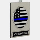 細い青い線-アメリカンフラパーソナライズされたグカスタム シルバープレートバナーオーナメント (右)