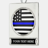 細い青い線-アメリカンフラパーソナライズされたグカスタム シルバープレートバナーオーナメント (左)
