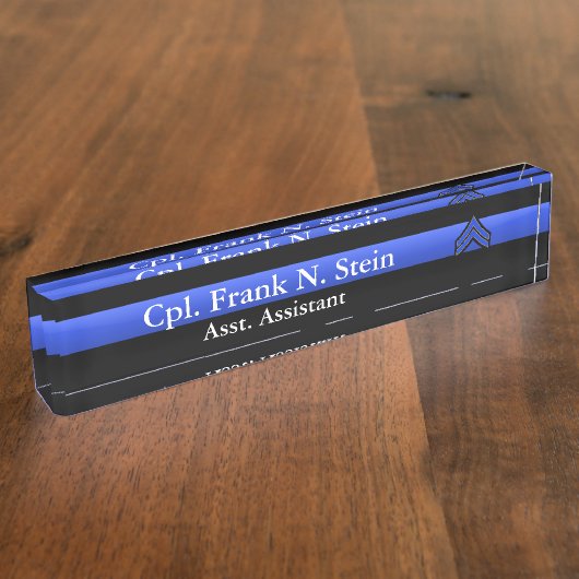細い青い線 – 企業のストライプランク デスクネームプレート (側面)