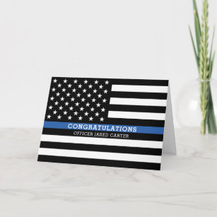 細い青い線 警察官のお祝い カード