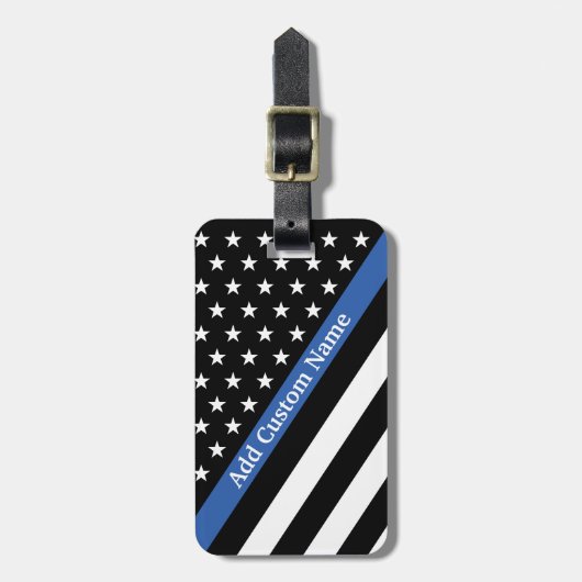 細い青の線のフラグ ラゲッジタグ (正面縦)
