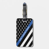 細い青の線のフラグ ラゲッジタグ (裏面縦)