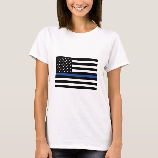 細い青の線のフラグ Tシャツ (正面)
