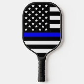 細い青の線フラグ(統一された州) ピックルボールラケット (裏面)
