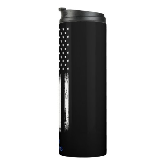 細い青動揺してい線の警察コーヒー タンブラー (回転右)