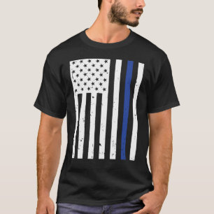 細い青線警察米国国旗 Tシャツ