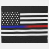 細い青/赤の線フラグ フリースブランケット (正面(横))