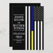 細い青/黄色の線フラ結婚グ 招待状 (正面/裏面)