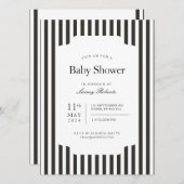 細い黒と白の垂直キャンディストライプ 招待状 (正面/裏面)